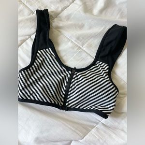 B&W Stripe Zip Up Bikini Top